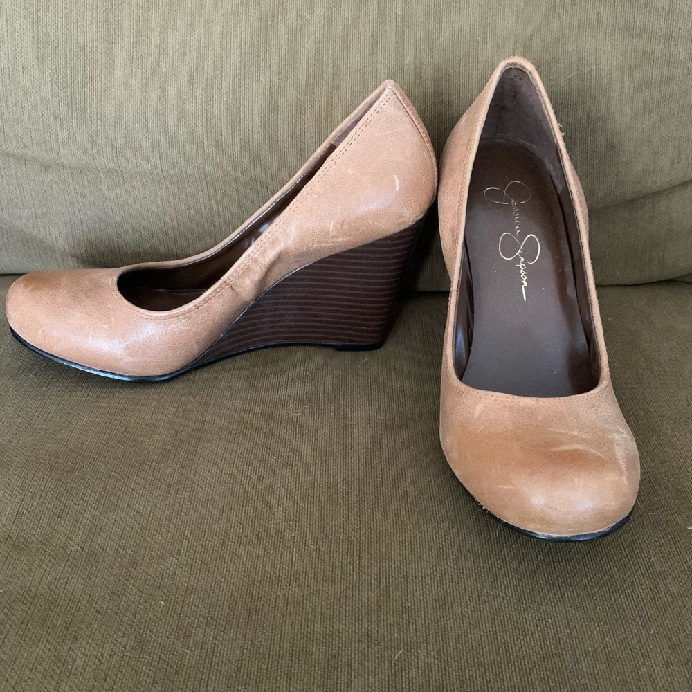 Brown Distressed Leather Jessica Simpson Wedges